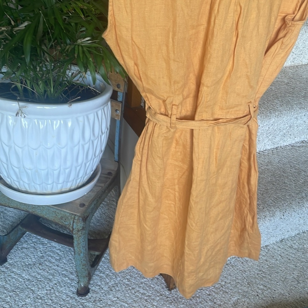 Mng Pure Linen Orange Button-Up Utility Dress Wit… - image 6